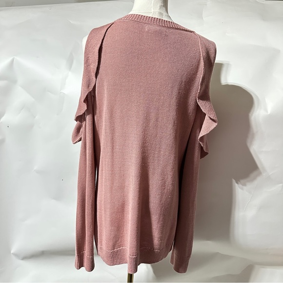 New York & Company Pink Cold Shoulder Ruffle Knit Sweater Womens Size Large Top! - Picture 2 of 8